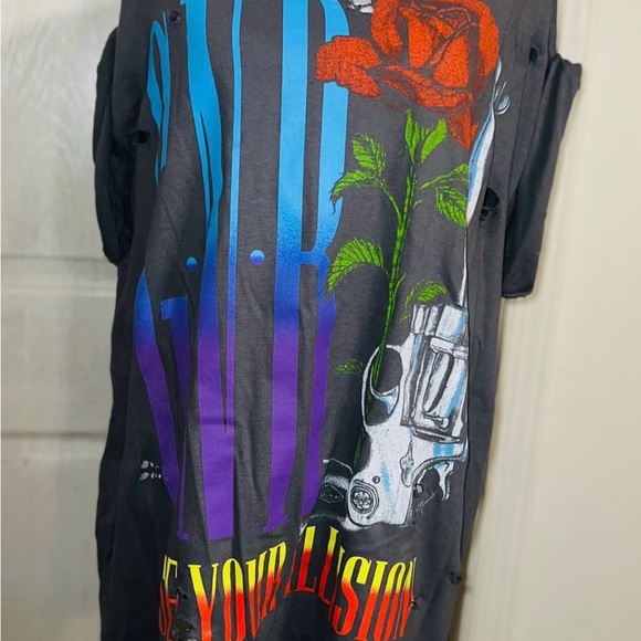 Guns N’ Roses Oversized Distressed Tee \ Grey Graphic T-shirt - Picture 2 of 4